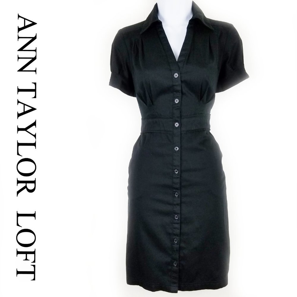 SHORT SLEEVE FITTED UTILITY SHIRT DRESS W/POCKETS